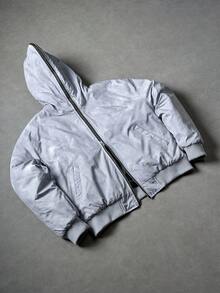 Manfinity Roghcode Men's Loose Hooded Long Sleeve Zip Up Windbreaker Jacket,Double-Zipper Design,Light Grey,Winter,Streetwear,Vacation,Fashionable Outdoor Outerwear,Gift - Light Grey - View 5