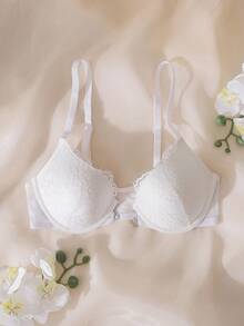 DelicateAllure 1pc Front Closure Cute & Sexy Push-Up Underwire Bra For Women - Blue - View 1