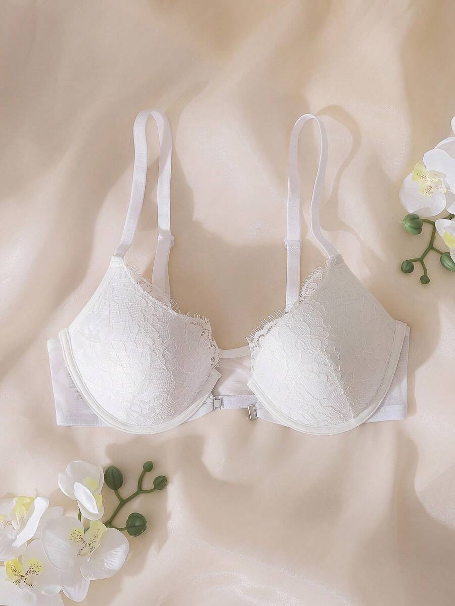 DelicateAllure 1pc Front Closure Cute & Sexy Push-Up Underwire Bra For Women - Blue - View 1