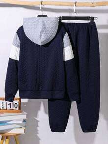 SHEIN Bộ 2 chiếc áo hoodie và quần jogger rộng rãi thoải mái cho bé trai/trẻ vị thành niên - Nhiều màu - Xem 2