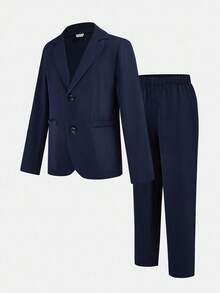 SHEIN 2pcs Tween Boy Gentleman Style Fitted Casual Blazer, Pants And Tie Set, Gentleman Outfit, Party Favors, Back To School Outfits, Autumn/Winter
