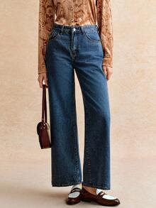 Écloséra Women's Solid Color Simple Casual Denim Jeans - Medium Wash - View 6