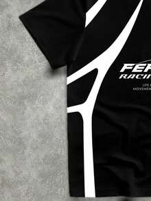 Manfinity ZONE917 Loose Patchwork Colorblock Black & White Athleisure Style Short Sleeve Streetwear Set