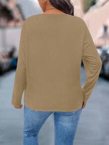 SHEIN LUNE Tricou cu mânecă lungă și fermoar, culoare solidă, pentru femei, mărime plus