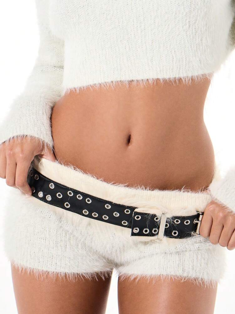 SUMWON WOMEN Fuzzy High Rise Knit Shorts With Print