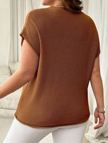 Vionelle 大码纯色休闲针织毛衣 - 棕色 - 查看 2