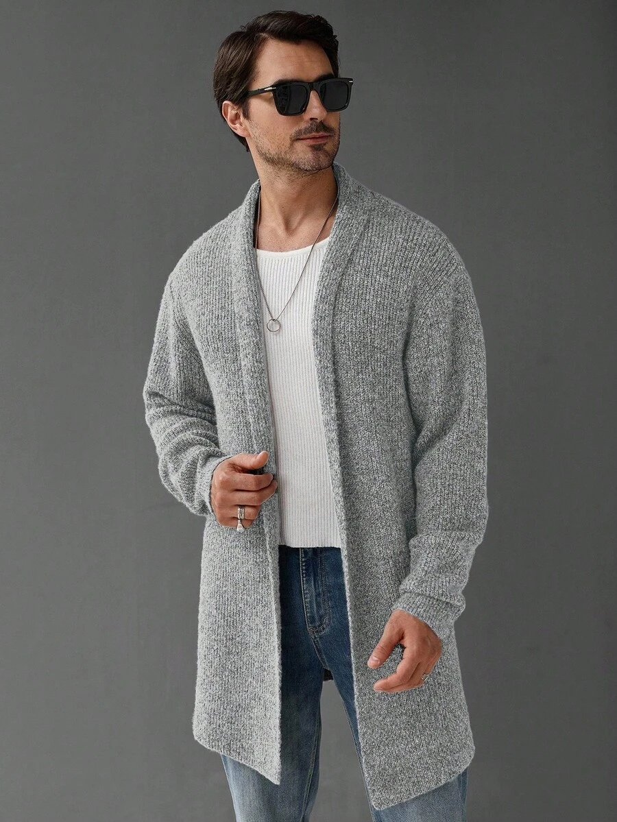 Manfinity Homme Áo khoác cardigan dệt kim dáng rộng, màu trơn, trễ vai, thường ngày cho nam, mùa thu/đông - Màu Xám nhạt - Xem 1