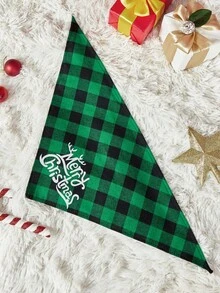 PETSIN Christmas Pet Bandana With Santa Claus And Reindeer Pattern, Merry Christmas Pattern Pet Kerchiefs,Adjustable Xmas Theme Pattern Printing Dog Triangle Bibs Scarfs,Suitable For Small To Medium Dogs And Cats, Machine Washable - 橄欖綠 - 查看 4