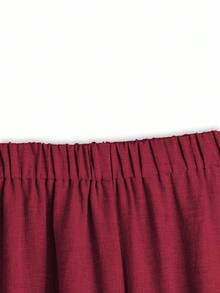 EMERY ROSE Plus Size Women Casual Solid Color Minimalist Short Sleeve Top & Pants 2 Pieces Set - Burgundy - View 5