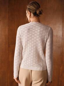 MOTF PREMIUM Jersey de cuello redondo versátil de punto de calado 100% lana - Blanco - Ver 4