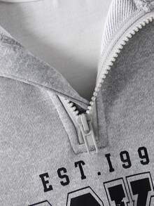 1pc Girls Crew Neck Half-Zip Front Brooklyn Letter Graphic Print Long Sleeve Pullover Sweatshirt, Autumn