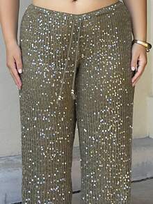 Nezia Cruz Quần ống rộng đan móc sequin thanh lịch mùa hè cho nữ Ibiza Boho Vacation Holiday Beach - Màu xanh Ô liu - Xem 5