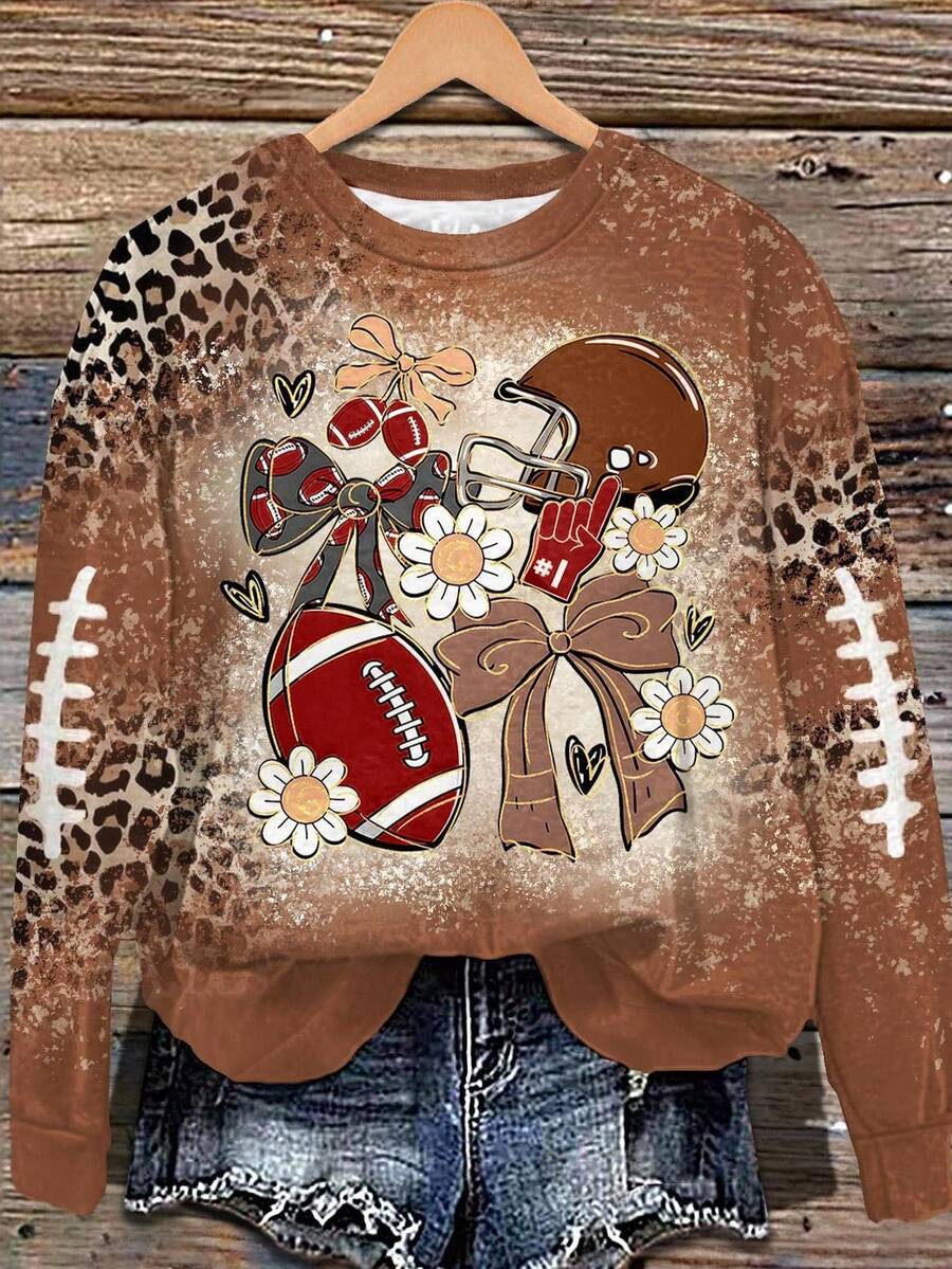 EMERY ROSE Thanksgiving Leopard Print Round Neck Women's Digital Print Sweatshirt Christmas - Multicolor - View 1