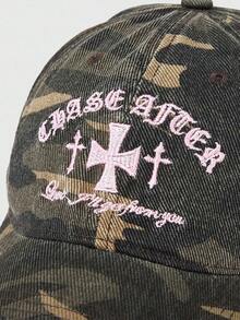 ROMWE Grunge Punk 1 chiếc Mũ lưỡi trai thêu chữ thập họa tiết camo phong cách Mỹ cổ điển dành cho cả nam và nữ, phong cách đường phố, đa năng cho mùa hè - nắp đỉnh - Xem 12