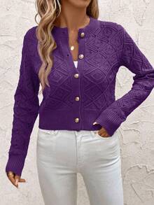 SHEIN Clasi Casual Solid Color Short Hollow-Out Knit Cardigan Autumn Winter Clothes For Women