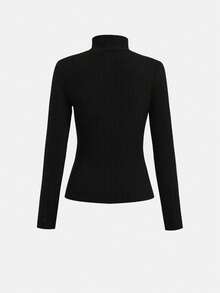 SHEIN 少女黑色毛绒罗纹高领长袖 T 恤和花卉印花短裙休闲两件套 - 黑色 - 查看 7