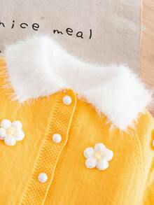 Casaco de Tricô Poncho Floral Amarelo Fofo e Casual para Meninas, Macio e Confortável, Adequado para Uso Diário, Outdoor, Viagem, Férias, Casa, Creche, Outono/Inverno, Natal, Volta às Aulas, Festa, Versátil Suéter de Inverno Natal Halloween Outono Inverno Casacos Suéteres - Amarelo - Visão 13