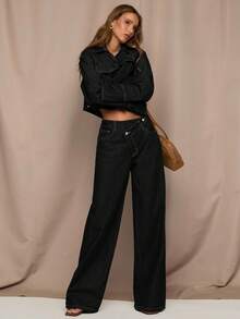 SHEIN BAE Women's Fashion Casual Asymmetrical Waistband Loose Fit Jeans