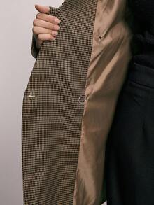 ATUI Studio Studio Loose Fit Wide Cinched Waist Double-Breasted Pocket Long Sleeve Blazer, Old Money Aesthetic, Vintage Check Houndstooth Thanksgiving - Multicolor - View 6