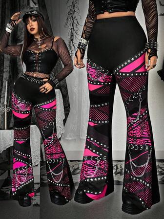 Whyspr 垃圾朋克万圣节 Y2K 印花加大码裤子