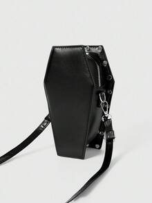 ROMWE Goth 迷你时尚铆钉朋克摇滚花卉压花手提包女士菱形斜挎包 - 黑色 - 查看 4