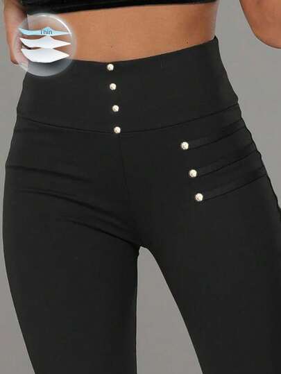 EMERY ROSE سروال رفيع عالي الخصر عارضة بإبزيم معدني