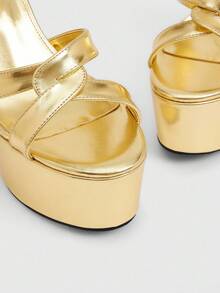 CUCCOO LuxiPop 性感时尚粗跟防水台高跟凉鞋，适合万圣节、圣诞节、派对、夜总会穿着 - 金色 - 查看 10