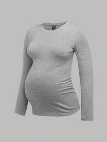 Modmama 3件套孕妇休闲圆领长袖修身孕妇T恤 - 酒紅色 - 查看 3