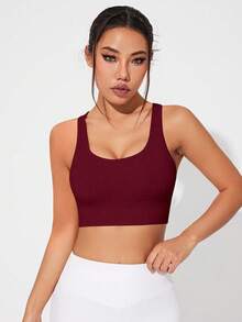 SHEIN Core Rhythm Áo ngực thể thao liền mạch dành cho nữ có dây đeo có thể tháo rời - Màu Đỏ Sâu - Xem 3