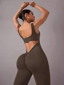 SHEIN Velisys Bộ đồ tập yoga liền mạch/ hở lưng gợi cảm/ eo chữ V sâu/ đa năng cho thể thao và mặc hàng ngày - Nhiều màu - Xem 8