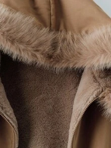 SHEIN Clasi Parka à capuche doublée de fourrure de lapin, style décontracté, grande taille