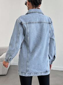 EURMUSE 100%Cotton Distressed Water Wash Denim Jacket - Baby Blue - View 2