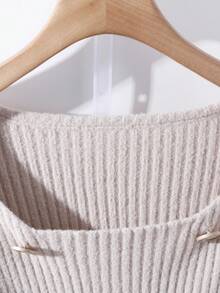 Franclia Autumn/Winter New Button Decor Long Sleeve Versatile Undershirt, French Chic Date Slimming High-End Casual Women Pullover Sweater - Khaki - View 6