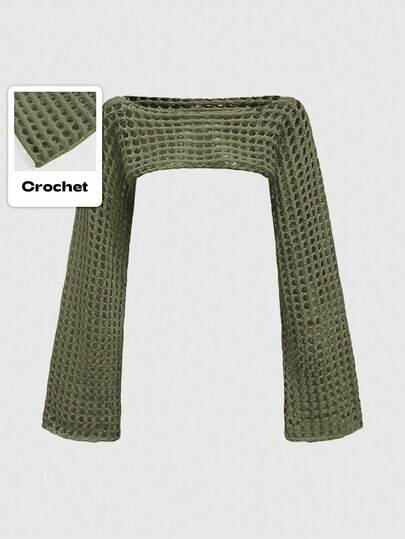 Grunge Punk Jersey corto de mujer con mangas de campana, efecto de ganchillo hueco y falso de otoño