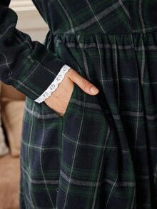 Rosumi Plus Size Women Casual Loose Pocket Plaid Long Sleeve Dress, Elegant Dresses For Women, Dresses For Women Long Sleeve, Dresses For Women Casual, Autumn/Winter,2025 New, - Dark Green - View 4