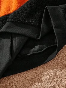 Mainfolk 男士休閒刺繡連帽衛衣，橘色與黑色拼接復古 Y2K 寬鬆街頭風，適合秋冬假期 - 彩色 - 查看 8