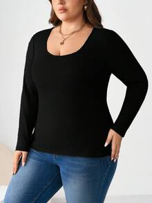 Enliva Melanieangelese Conjunto de 3 camisetas de manga larga de capa base para mujer talla grande de otoño/invierno, camisetas ajustadas de gran elasticidad en negro, gris, blanco, para figura redondeada tipo manzana