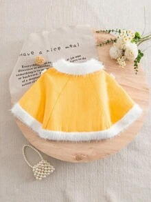 Casaco de Tricô Poncho Floral Amarelo Fofo e Casual para Meninas, Macio e Confortável, Adequado para Uso Diário, Outdoor, Viagem, Férias, Casa, Creche, Outono/Inverno, Natal, Volta às Aulas, Festa, Versátil Suéter de Inverno Natal Halloween Outono Inverno Casacos Suéteres - Amarelo - Visão 2