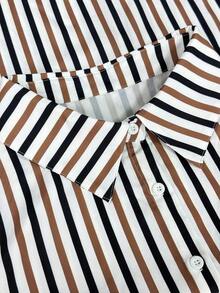 Elenzga Plus Size Women's Brown Striped Shirt - Multicolor - View 4