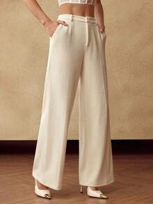 MOTF PREMIUM WOMEN'S CHENILLE CORDUROY WIDE LEG STRAIGHT PANTS, AUTUMN/WINTER - Beige - View 5