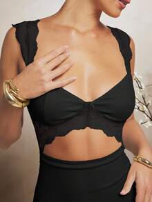 L'Amorae Elegant Lace Mesh Cut Out Sleeveless Maxi Dress - Black - View 3