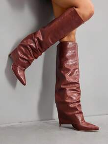 CUCCOO SZL Botas de tacón de aguja de punta fina para mujer, diseño de material de doble capa de PU marrón, moda minimalista cómoda para uso diario, fiesta, evento, con cremallera lateral y de fácil puesta