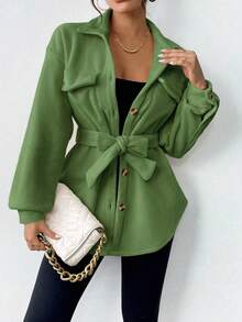 EMERY ROSE Fantasy-Modern Simple Regular Jacket - Olive Green - View 4