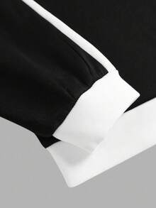 2 件套青少年女孩休闲运动家居服运动衫和阔腿运动裤套装，拼色超大圆领长袖连帽衫和裤子返校装，黑白