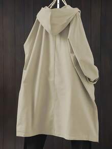 Linhara 大码休闲连帽长款夹克，带大口袋 - 駝色 - 查看 2