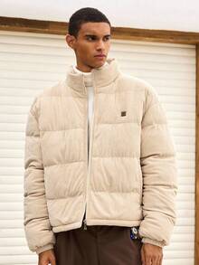 SWAVVY 男式舒适百搭纯色贴片拉链灯芯绒冬季大衣 - 白色 - 查看 6