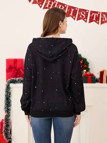 SHEIN 女士圣诞卫衣，新款套头卫衣，趣味数码印花，圣诞老人戴着墨镜，手捧众多礼物，休闲舒适，充满圣诞氛围，母女装 - 彩色 - 查看 2