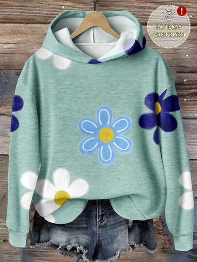 Mellowie Plus Size Women Textured Ditsy Floral Sweatshirt, Suitable For Autumn/Winter Sweatshirt For Women Graphic Sweatshirt Flower Print Sweatshirt Cute Sweatshirt Light Blue Sweatshirt Graphic Print Sweatshirt