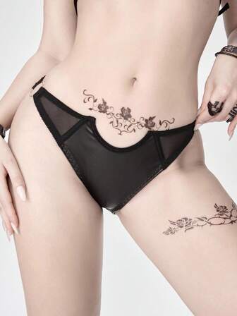 Grunge Punk Culottes en maille PU punk foncé en forme de V pour femmes