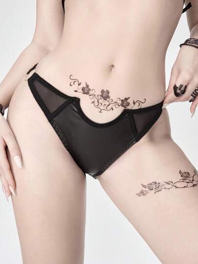 Grunge Punk Women's Dark Punk PU Mesh V-Shape Panties